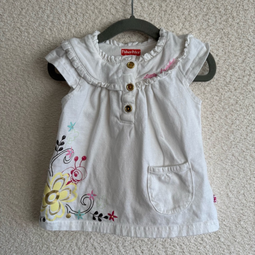 Fisher Price Vintage Toddler Cap Sleeve Little Ladybug Pocket Top Size 2T